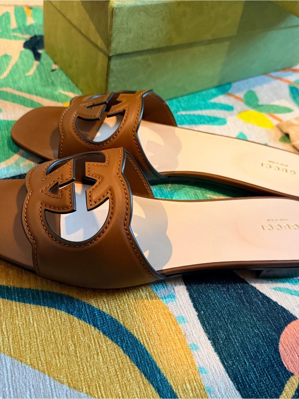 Gucci Brown Leather Sandals with Interlocking G